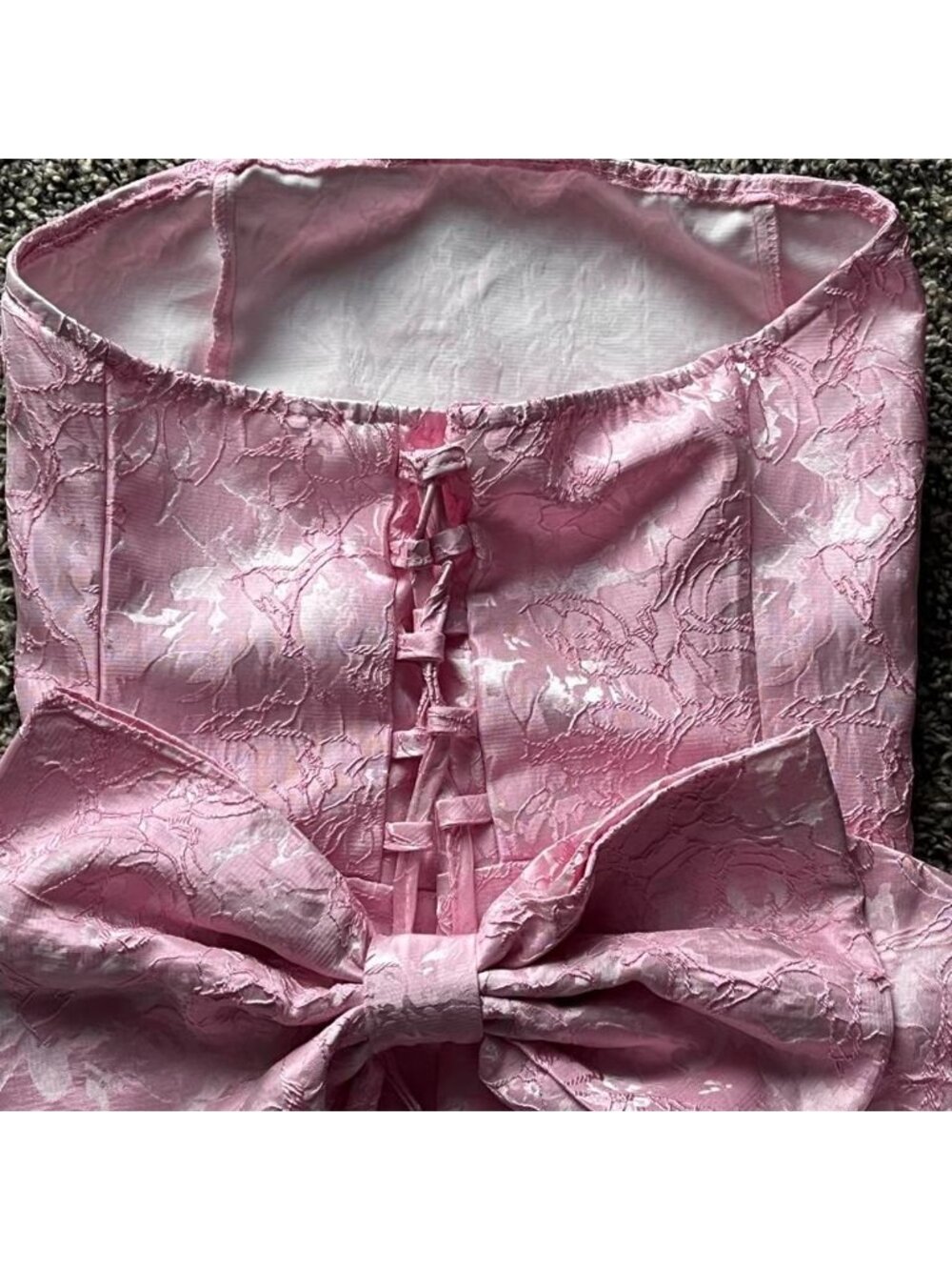 Pink Corset Small Mini Dress Large Bow & Tie Back Babydoll Feminine Dainty - Picture 3 of 7